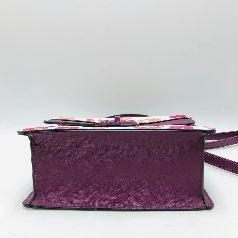 Aldo Valentine's Multicolor Lipstick Kisses Small Satchel Handbag Purple Flaw